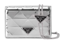 Mini Triangle Wallet On Chain, Leather, Silver, 181, S/B, 2*